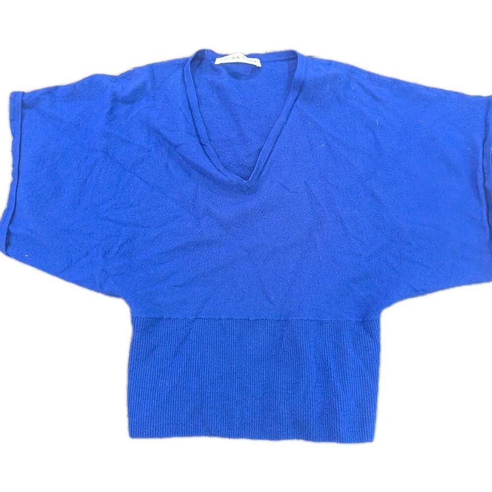 Trina Turk Blue Merino Wool‎ Lantern Sleeve Quiet Luxury Sweater Sz Small Read